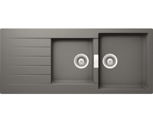 Spüle Schock Signus D-200 Unterbau 500x1160 mm mit Holzschneidbrett silverstone Spüle mit zwei Becken und Abtropffläche
