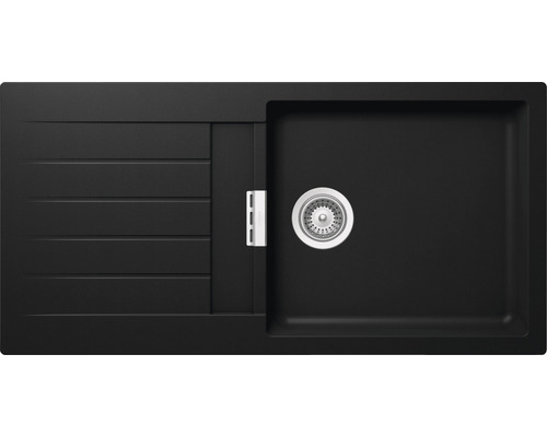 Flächenbündige Spüle Schock Signus D-100 493x993 mm mit Holzschneidbrett puro Spüle mit Abtropffläche und Siebkorb