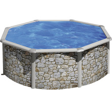 Achteckiger Stahlwandpool mit Steinmuster