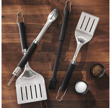 Grillbesteckset aus Edelstahl mit Grillzange, Grillwender und Marinierpinsel