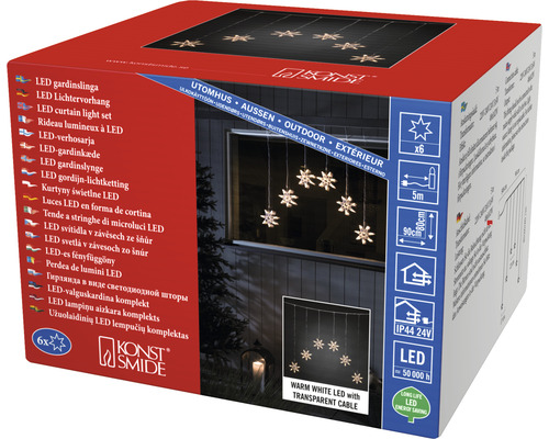 Konstsmide LED Lichtervorhang mit Schneeflocken für den Außenbereich