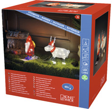 Verpackung einer LED-Außendekoration mit Weihnachtsmann und Rentier