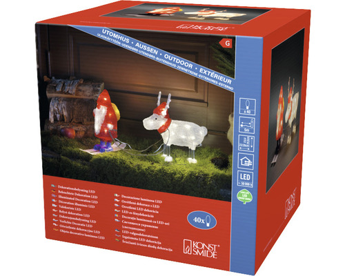 Verpackung einer LED-Außendekoration mit Weihnachtsmann und Rentier