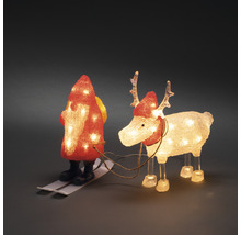 Leuchtdekoration mit Weihnachtsmann auf Skiern und Rentier