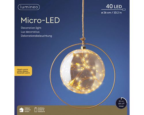 Micro LED Dekoleuchte mit Batteriebetrieb, circa 26 cm Durchmesser