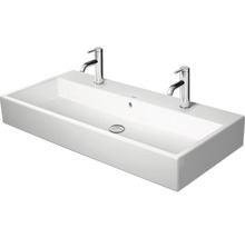 Aufsatzwaschtisch aus Sanitärkeramik mit zwei Armaturen