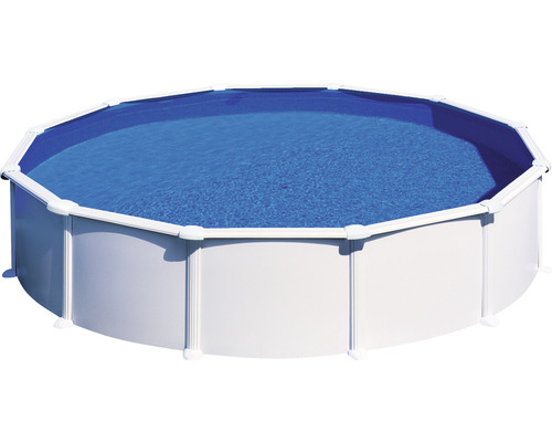 Aufstellpool Stahlwandpool-Set Planet Pool Vision-Pool High Line rund Ø 550x132 cm inkl. Sandfilteranlage, Leiter, Einbauskimmer, Filtersand, Bodenschutzvlies & Anschlussschlauch weiß