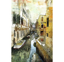 Gemälde einer Gasse in Venedig mit Booten im Wasser