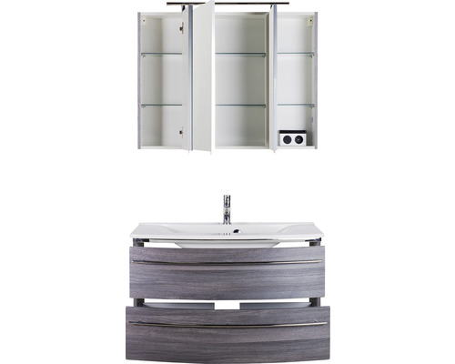 Badezimmermöbel-Set mit Waschbeckenunterschrank, Waschtisch und Spiegelschrank