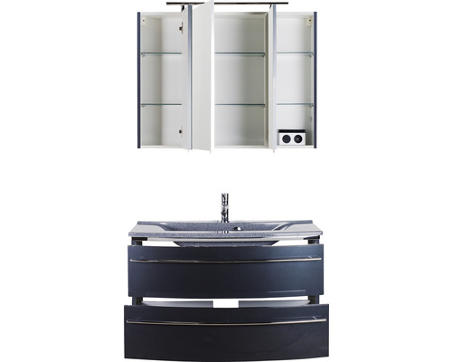 Badezimmer Waschtisch mit Unterschrank und Spiegelschrank mit Glastablaren