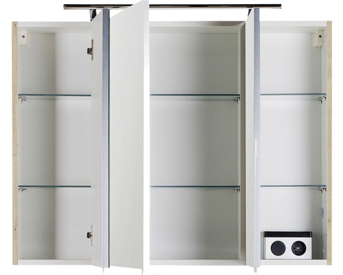 Spiegelschrank mit drei Türen, Glasböden und Beleuchtung