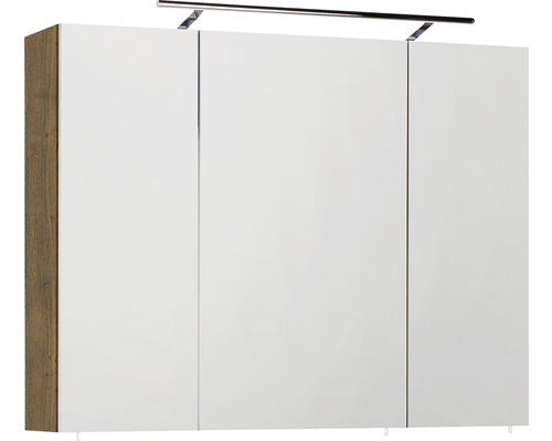 Spiegelschrank mit Beleuchtung, drei Türen und Holzdekor