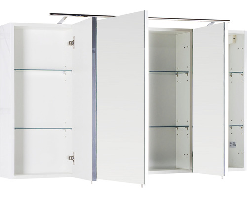 Geöffneter Spiegelschrank mit Regalböden aus Glas für das Badezimmer