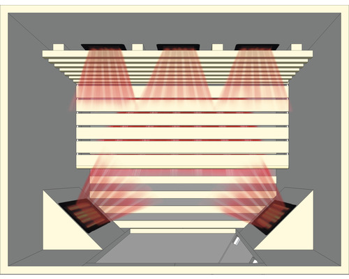 Innenansicht eines Raumes mit Decken- und Wandleuchten