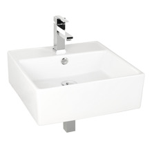 Handwaschbecken-Set Differnz Dione eckig inkl. Ablaufventil,Designsiphon,Standventil 46,5x46 cm weiß chrom-thumb-0