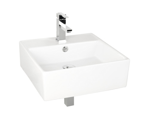 Handwaschbecken-Set Differnz Dione eckig inkl. Ablaufventil,Designsiphon,Standventil 46,5x46 cm weiß chrom-0