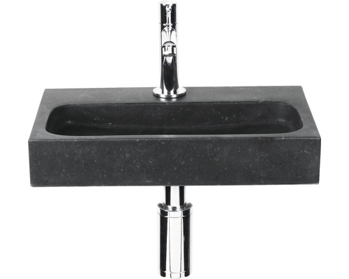 Waschtisch aus Naturstein mit Armatur und Siphon