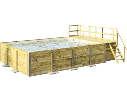 Aufstellpool Holzpool-Set Weka 595 rechteckig 650x490x201 cm inkl. Bodenschutzvlies, Filteranlage, Filtersand, Innenauskleidung mosaik sand