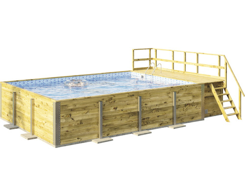 Aufstellpool Holzpool-Set Weka 595 rechteckig 650x490x201 cm inkl. Skimmer, Filteranlage, Bodenschutzvlies, Innenauskleidung