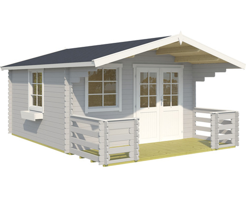 Gartenhaus mit Terrasse, Fenstern und Doppeltür