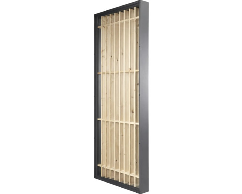 Regalsystem mit Holzstruktur in Metallrahmen