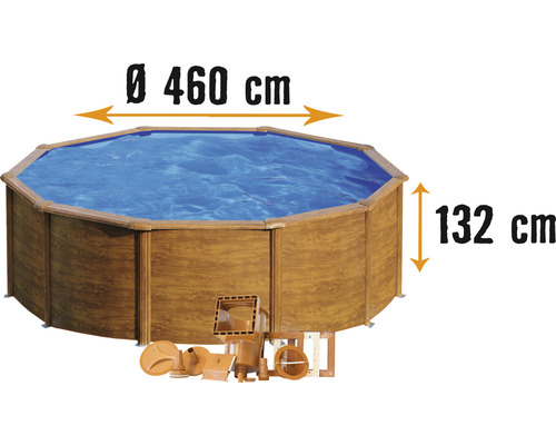 Aufstellpool Stahlwandpool-Set Planet Pool Vision-Pool Classic Solo rund Ø 460x132 cm inkl. Einbauskimmer Holzoptik