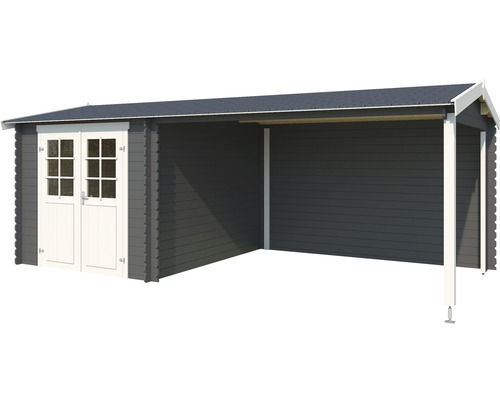 Holzgartenhaus mit Anbau und Doppeltür