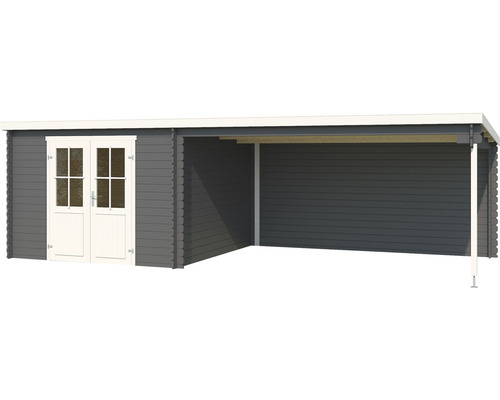 Holzgartenhaus mit Doppeltür und Carport