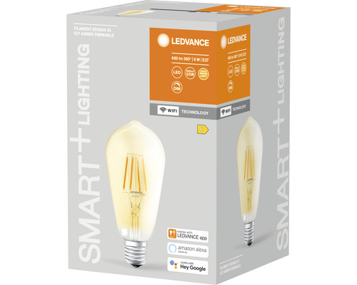 Ledvance Filament Edison 53 E27 dimmbare LED Lampe in Produktverpackung