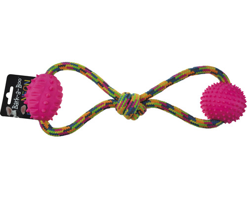 Hundespielzeug aus Seil mit zwei Noppenbällen