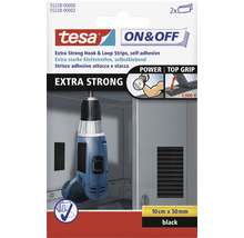 Tesa Extra Stark Klettstreifen selbstklebend, 10 cm x 50 mm, schwarz