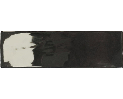 Steingut Wandfliese Borgo 6,5x20 cm schwarz glänzend Rechteckige, dunkle Fliese