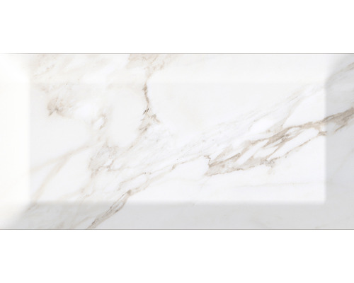 Steingut Wandfliese Metro Carrara 10x20 cm weiß glänzend Fliese mit Marmoroptik
