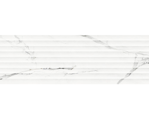Steingut Dekorfliese Cellini 33,3x100 cm grau matt rektifiziert Weiße Wandfliese mit Marmoroptik und Reliefstruktur