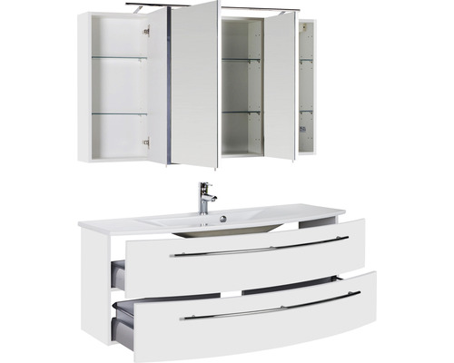 Badezimmermöbel-Set mit Waschbecken, Unterschrank mit Schubladen und Spiegelschrank
