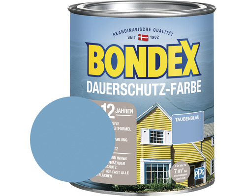 BONDEX Dauerschutz-Holzfarbe taubenblau 750 ml Bondex Dauerschutz-Farbe Dose mit Farbbeispiel Taubenblau