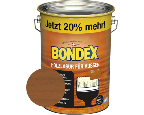 Holzschutz-Lasur Bondex teak 4,8 l (20 % Gratis!)