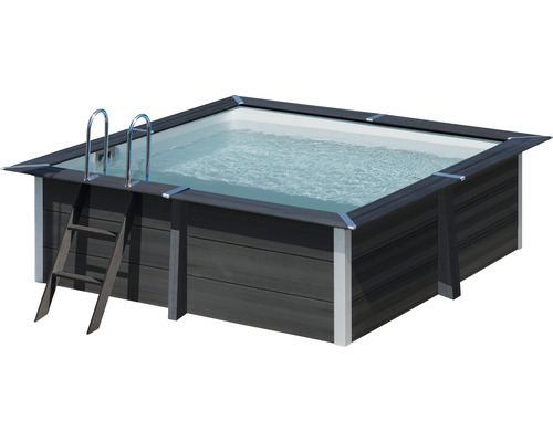Aufstellpool WPC-Pool-Set Gre eckig 326x326x96 cm inkl. Sandfilteranlage, Skimmer, Leiter, Filtersand & Bodenschutzvlies grau