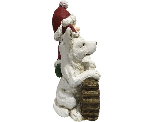 Dekofigur Weihnachtsmann mit Hund auf Holzstamm
