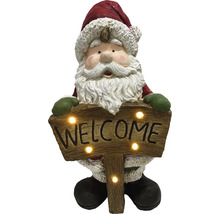 Weihnachtsmannfigur mit Willkommensschild und Beleuchtung