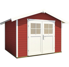 Rotes Gartenhaus mit Doppeltür