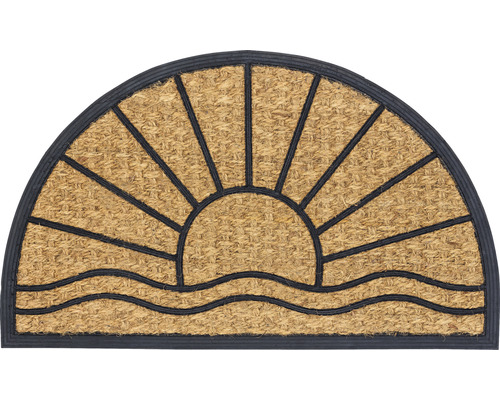 Halbrunde Fußmatte aus Kokosfaser mit Sonnenmotiv