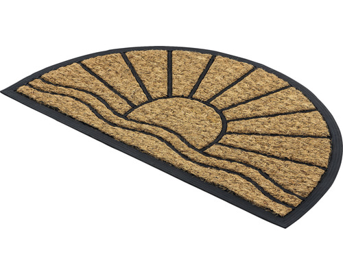 Halbrunde Fußmatte aus Kokosfaser mit Sonnenmotiv