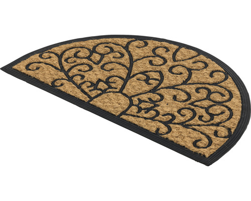 Halbrunde Fußmatte aus Kokosfaser mit Ornamentmuster und Gummirand