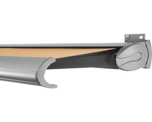 SOLUNA Kassettenmarkise Exclusiv 5x3 Stoff Dessin 0034 Gestell Silber E6EV1 eloxiert Antrieb rechts inkl. Motor und Wandschalter