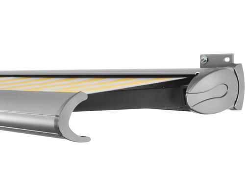 SOLUNA Kassettenmarkise Exclusiv 5x2,5 Stoff Dessin 1012 Gestell Silber E6EV1 eloxiert Antrieb rechts inkl. Motor und Wandschalter