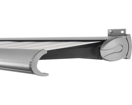 SOLUNA Kassettenmarkise Exclusiv 5x2,5 Stoff Dessin 6287 Gestell Silber E6EV1 eloxiert Antrieb rechts inkl. Motor und Wandschalter