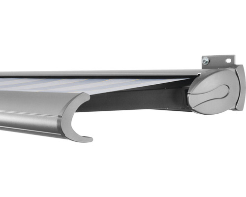 SOLUNA Kassettenmarkise Exclusiv 3x2,5 Stoff Dessin 7109 Gestell Silber E6EV1 eloxiert Antrieb rechts inkl. Motor und Wandschalter