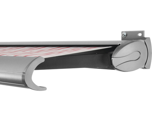 SOLUNA Kassettenmarkise Exclusiv 3x2,5 Stoff Dessin 7838 Gestell Silber E6EV1 eloxiert Antrieb rechts inkl. Motor und Wandschalter