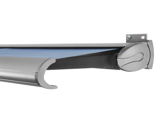 SOLUNA Kassettenmarkise Exclusiv 5x2,5 Stoff Dessin 8204 Gestell Silber E6EV1 eloxiert Antrieb rechts inkl. Motor und Wandschalter